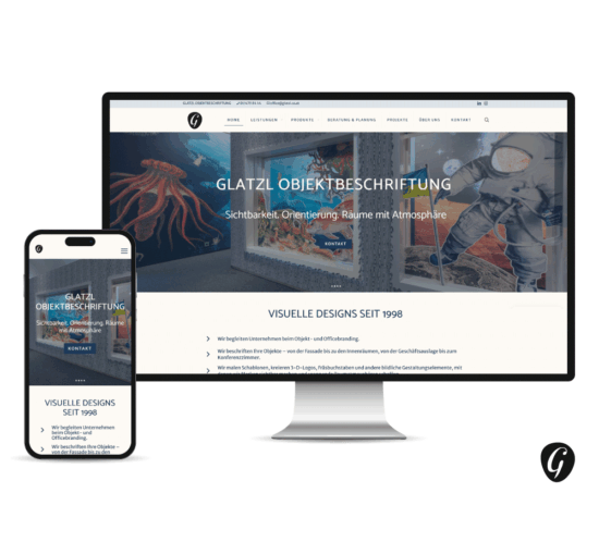 Desktop und Mobile Screen, die Startseite von www.glatz.co.at wird gezeigt