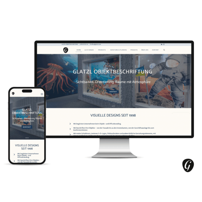 Desktop und Mobile Screen, die Startseite von www.glatz.co.at wird gezeigt